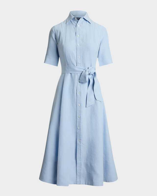 Belted Linen A-Line Shirtdress